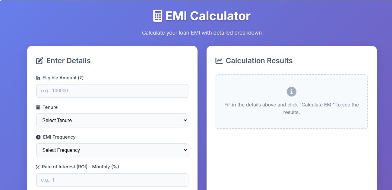 EMI expense calculator web portal screenshot